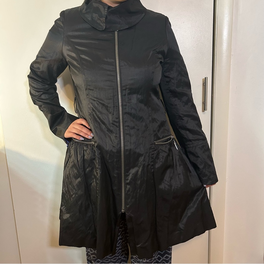 NWOT Nicole Miller Black Metallic Trench Coat